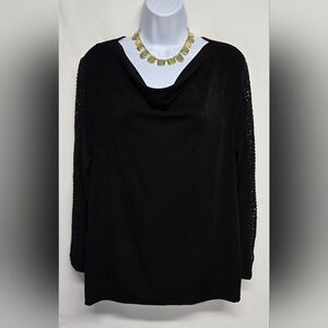 Chico"s Travelers 2 L 12 Black Cowlneck Eyelet Sleeves Long Length Stretch Knit